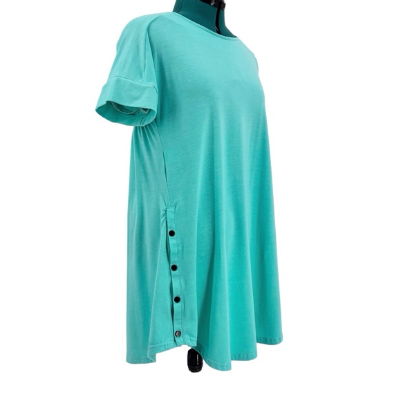 Reborn Turquoise Short Sleeve Button Sides A-Line Tunic Top, Medium - Picture 11 of 16